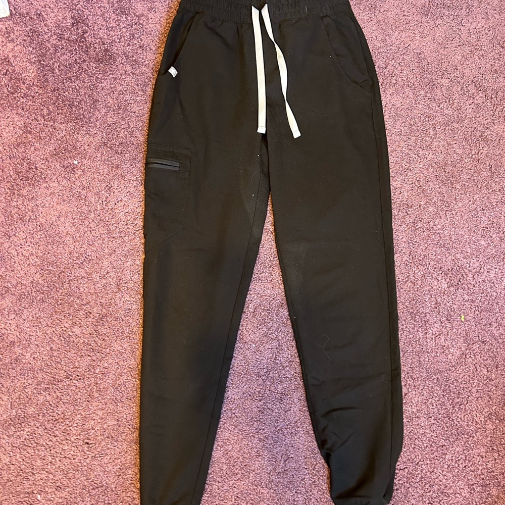 Figs Black Jogger Scrubs with Gray Drawstring